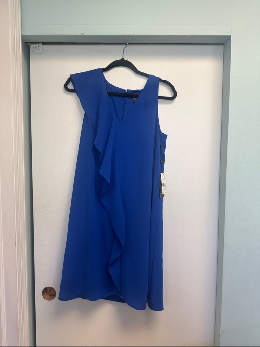 Adrianna Papell Cobalt One-Shoulder Ruffle Shift Dress